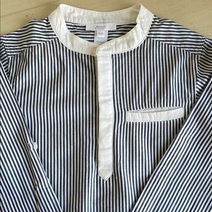 JACADI White and Blue Striped Shirt with Stand-Up Collar